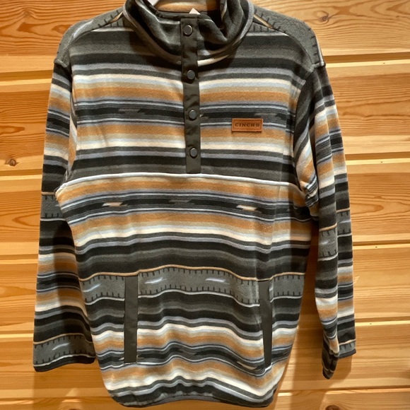 Cinch Men's Pullover Gray and Blue Cozy Striped Design